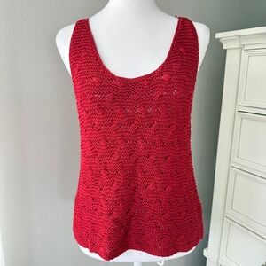 Sigrid Olsen Red Knitted Silk Tank‎ Top Size Large